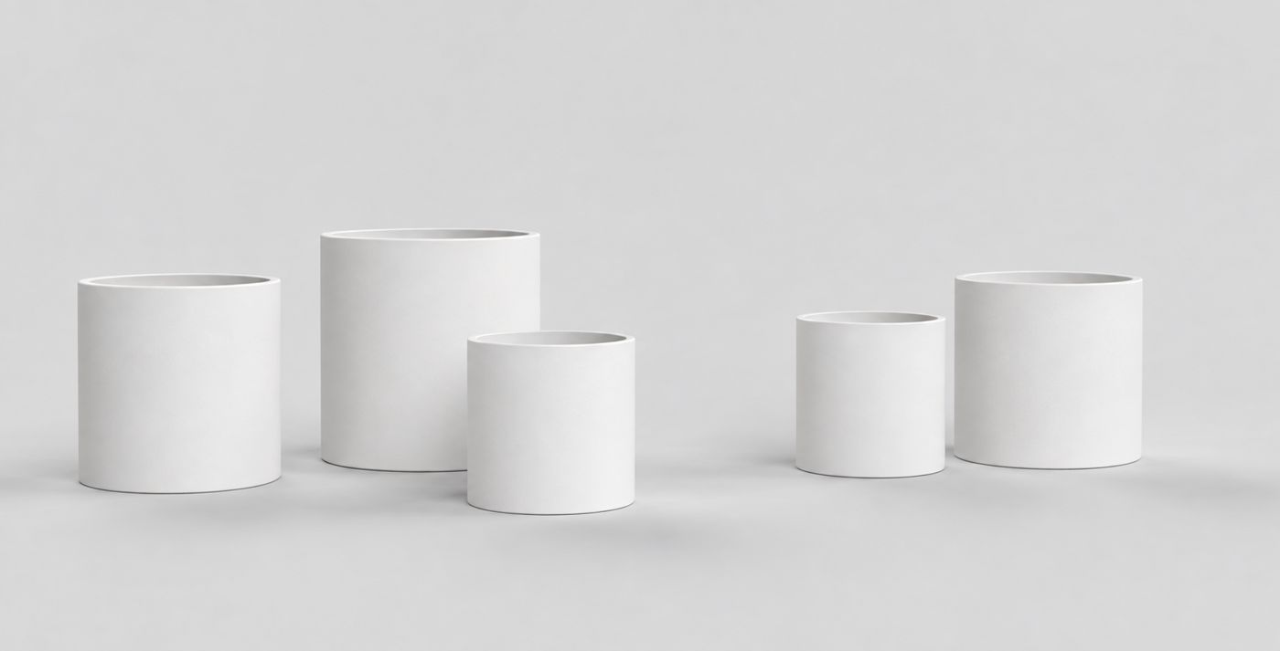 A set of chalk white pots